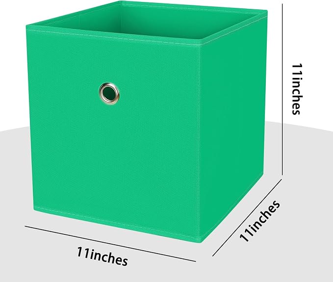 Foldable Storage Cubes Bins ,11 Inch Cloth Storage Cube Fabric Storage Box Cubes Organizer Baskets with Handles for Home Organizer Set of 6 (Green)