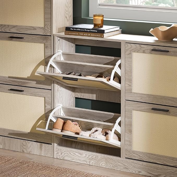 Haotian FSR151 White Flip-Drawer Shoe Cabinet (Nature, 4-Drawers)