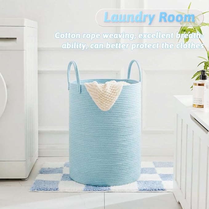 Laundry Basket,Woven Cotton Rope Laundry Hamper,80L for Decor Storage of Dirty Clothes,Toys and Blankets in Bathroom,Baby Room and Living Room