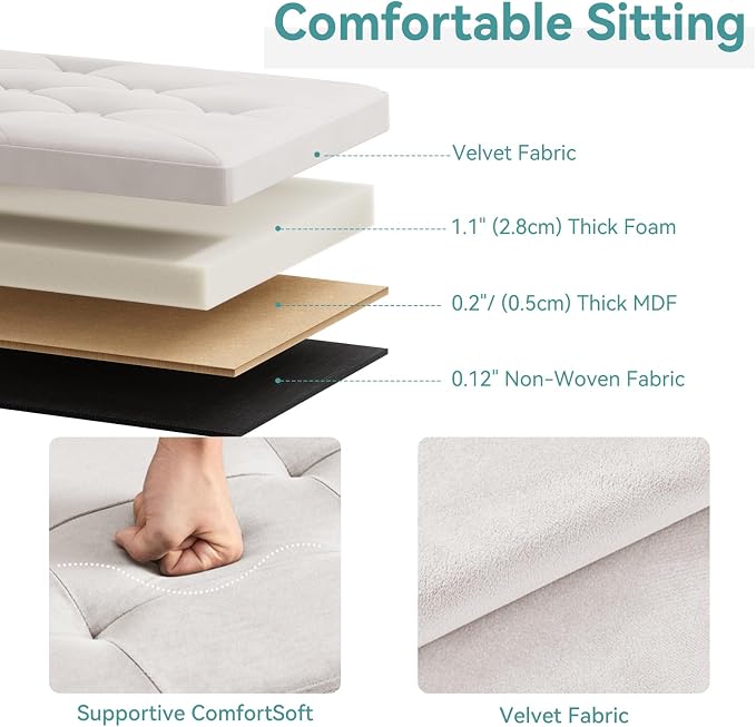 BRIAN & DANY Folding Storage Ottoman Bench, Ottoman with Storage, Foot Rest, Benches Seat for Bedroom, Living Room, Entryway, Long Shoes Bench, 15.7" x 31.5" x 15.7" White
