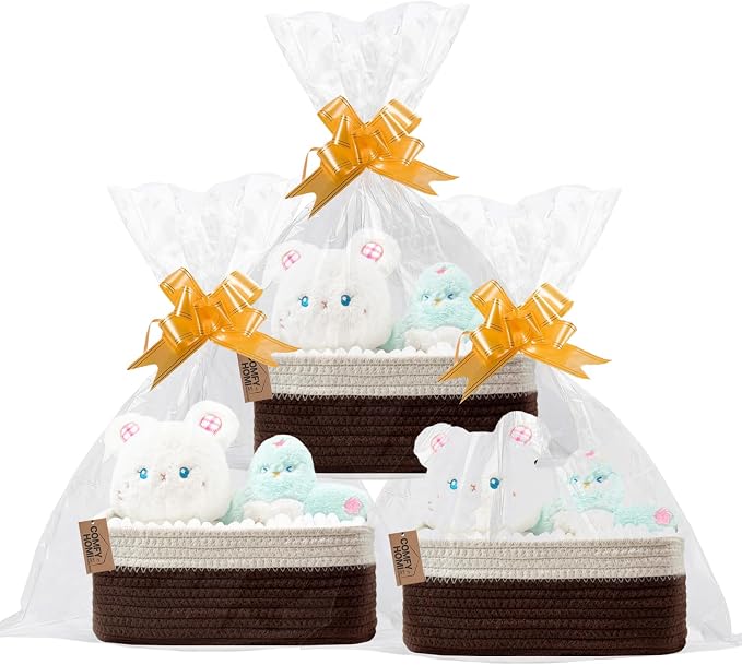 COMFY HOMI 11.5"x7.5"x4.7" Storage Baskets for Organizing | Cotton Rope Woven Basket | Toy Storage Bin Box | Basket for Shelves, Closet Organizer Bin, Decorative Closet Shelf, 3 Pack,