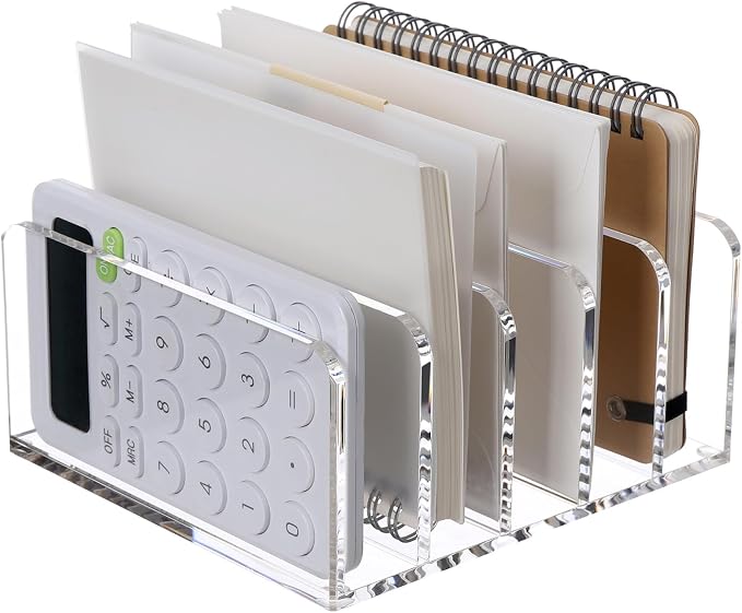 SANRUI Clear Mail Organizer Desk Sorter, Acrylic Letter File Holder 5-Slot | Office Document Mails Storage, Multifunction Letter Folder Racks Holders for Office,Home, School Desk Organization