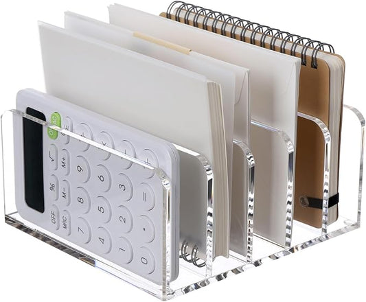 SANRUI Clear Mail Organizer Desk Sorter, Acrylic Letter File Holder 5-Slot | Office Document Mails Storage, Multifunction Letter Folder Racks Holders for Office,Home, School Desk Organization