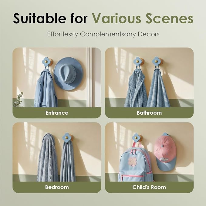 Tindbea Upgreded Heavy Duty Coat Rack Wall Mount for Entryway, Kids' Room | Cheery Wood，Blue