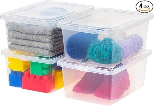 IRIS USA 4-Pack 15 Qt Storage Bins with Lids, Clear, Stackable | Ideal for shoes, crafts, office supplies and pantry items, nestable design, transparent design makes contents easy to find