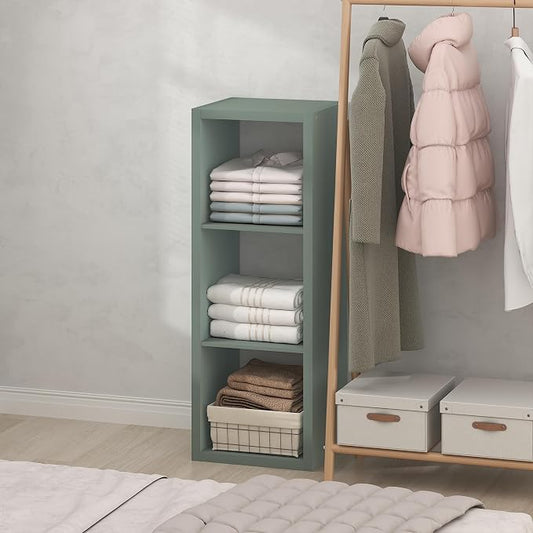Furinno Cubic Extra Thick 3-Cube Closet Organizers and Storage, Sage Green | 14.6 x 16 x 44 in, Open Shelf Closet Storage, Closet Organizer, for Wardrobe, Bedroom, Living Room