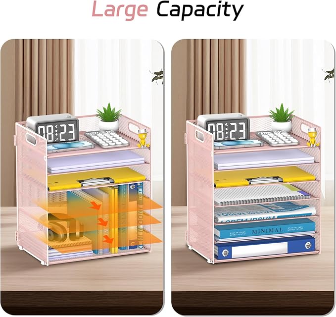 7 Tier Paper Organizer for Desk with Letter Trays & Handle | Black Desk File Organizer with Handle for Sorting Papers, Files, Folders, Mail, Bills and Office Supplies