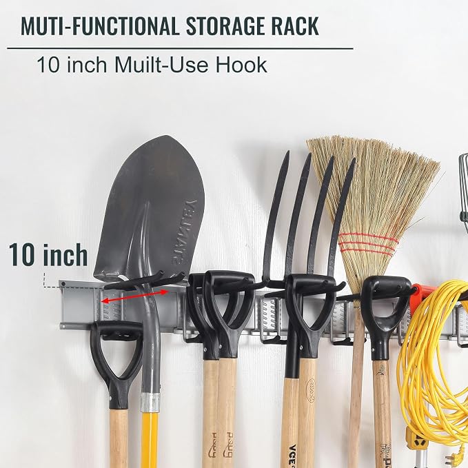 Aking Ace 48-Inch Garage Wall Organizer, Heavy-Duty Hook Set, 350lbs | Adjustable hooks for custom spacing, Organizes rakes, shovels & power tools, Ideal for shed organiztion
