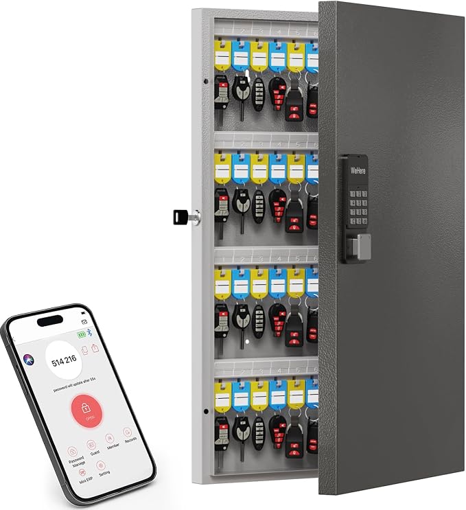 96 Key Lock Box Smart Key Organier Cabinet with Keypad & App for Office | Wall Mounted Lockbox use App, Custom & One Time Password, WiFi (Need W100 Bridge) Unlock for School, Office, Fleet, Hotel