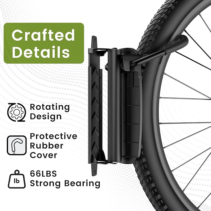 Housolution Swivel Bike Wall Mount [2 Pack], 150° Swivel up to 66lbs, Black | Vertical Bike Rack Wall Hanger, Bike Hangers for Garage, Mountain Bike Wall Mounts, Bicyckle Storage Rack for Garage