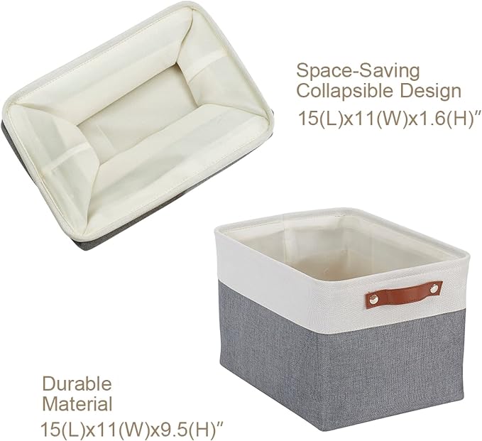 DECOMOMO Storage Bins, Large Fabric Storage Baskets for Shelves 4 Pack | 15 x 11 x 9.5 inches Decorative Linen Closet Organizers (Slate Grey & White)