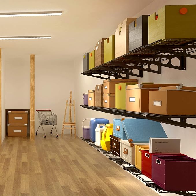 FLEXIMOUNTS 4-Pack 24-inch-by-72-inch Wall Shelf Garage Storage Rack Wall Mounted Floating Shelves 2x6 ft,White, Classic Series