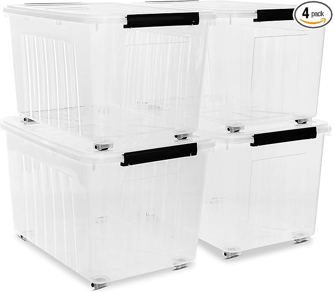 Citylife 82 Quart Large Clear Plastic Storage Bins with Lids 4-Pack | Stackable, Secure latching lids, Easy Find, Clothes Storage Bins for Closet Bedroom Garage
