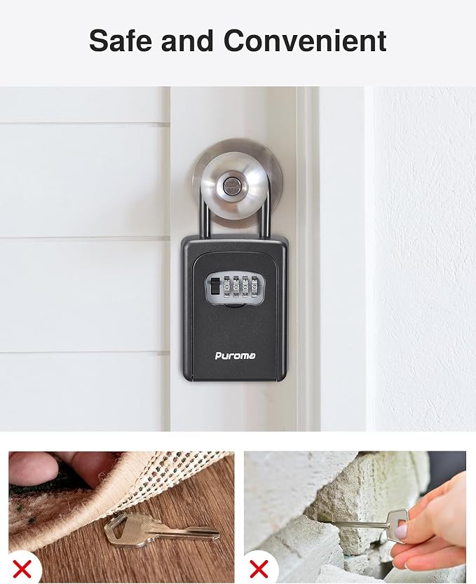 Puroma Lock Box, Large Key Lock Box Resettable Combination Lockbox, Portable Wall Mount Lockbox Security Safe Box for Outside Outdoor Home Office Door Handle House Key, Pure Black (1 Pack)