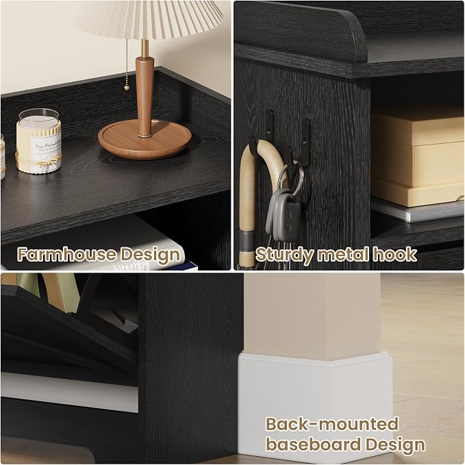 Farmhouse Shoe Cabinet Organizer with 2 Flip Drawers, 31.5" W Black | Freestanding shoe cabinet with flip drawers ,space-saving storage for foyer hallway,Adjustable Shelves & 2 Hooks