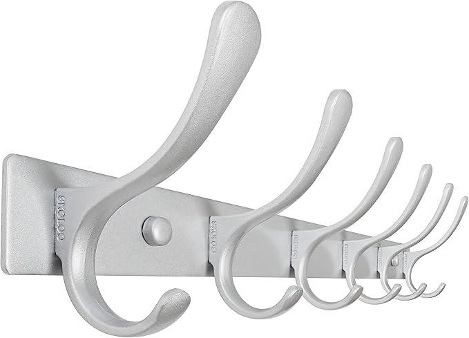 SKOLOO Coat Rack Wall Mounted - 6 Hooks, Heavy Duty, Stainless Steel, Metal Wall Hangers, Sturdy Coat Hooks for Hanging Coats, Jacket, Clothes, Hat, Cold Light Silver