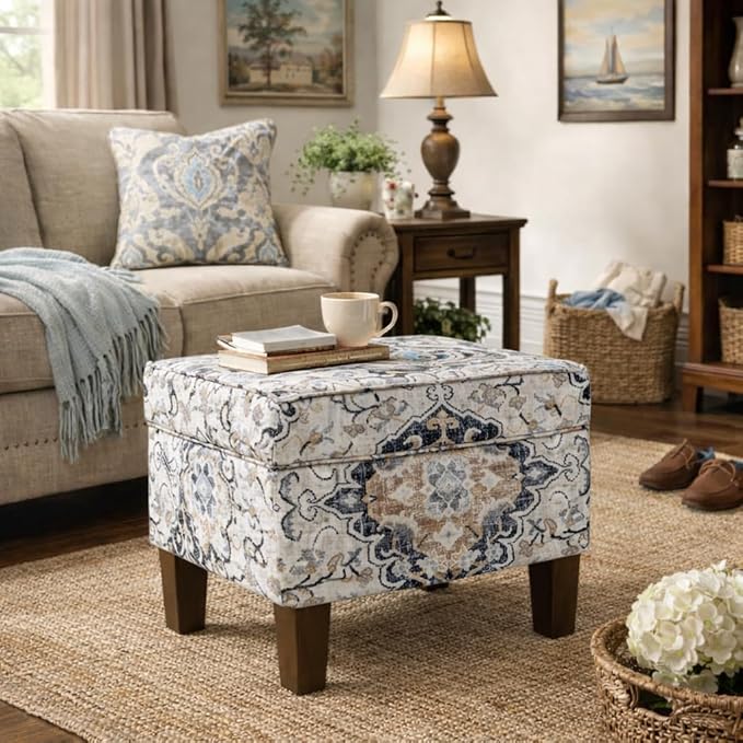 Spatial Order 22" Dinah Collection Storage Ottoman - Antiqued Ebony Cream