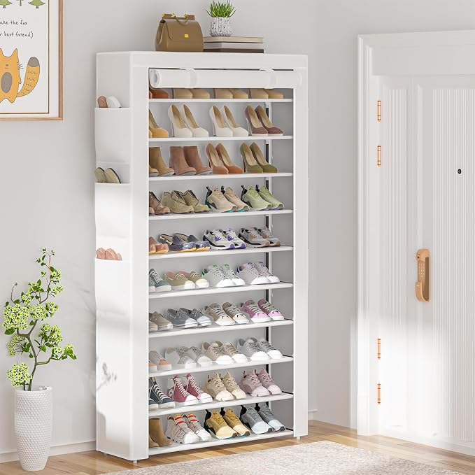 OYREL Shoe Rack 10 Tier Large Capacity Storage Cabinet | 50-56Pairs Beautiful Tall Shoe Shelf Free Standing Storage Cabinet Entryway Closet