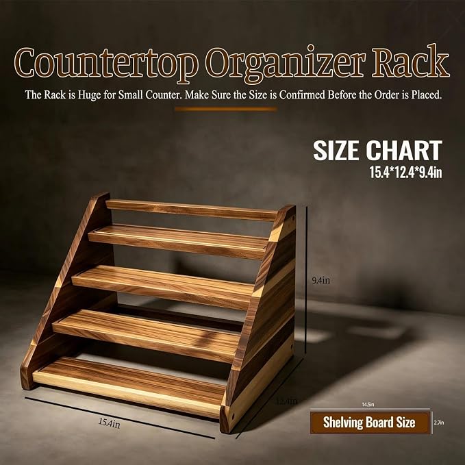 Acacia Wood 4 Tier Slanted Cologne Stand for Men, Wooden Fragrance Display Rack for Dresser Counter Bathroom Vanity