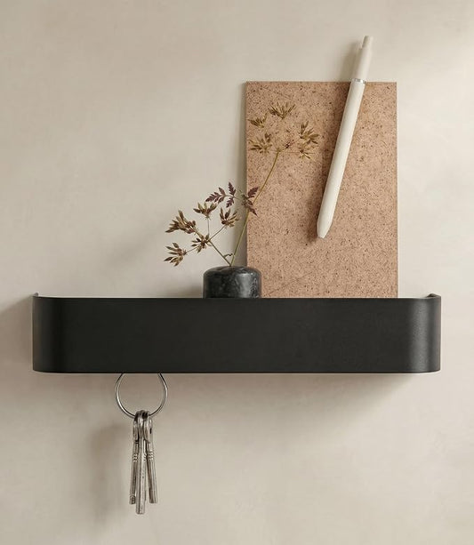 Kazai. Key Holder for Wall 'Tone' | Minimalist Key Hooks Design from Berlin | Modern Key Hanger with Metal Shelf | Key Hook Wall Mounted as Hallway Furniture | Black