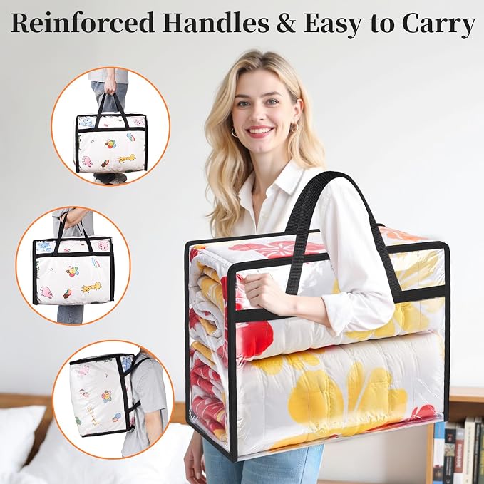 SpaceTrove Clear Storage Bags, 6-Pack Under Bed and Closet Organizers 90L | Clear PVC bags with zippers and handles, foldable waterproof moving bags store comforters, blankets, bedding, clothes and toy