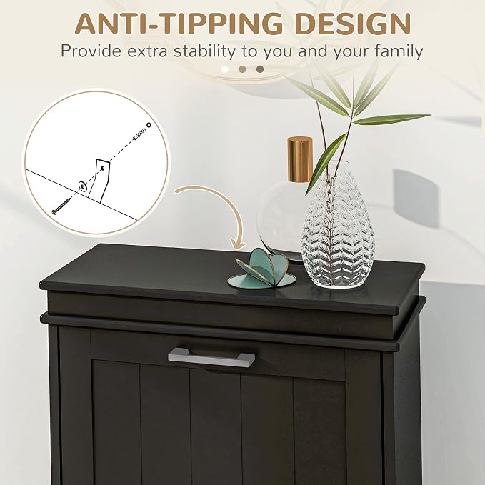HOMCOM Narrow Shoe Cabinet with 2 Flip Drawers, Modern, for Entryway, Black | Freestanding Small Shoe Storage Cabinet, Adjustable Shelves, Hallway