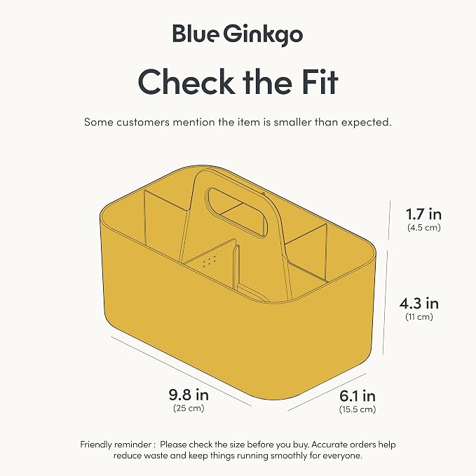 BLUE GINKGO Stackable Organizer Caddy, Rectangle, Yellow, Made in Korea | Portable. Adjustable. Home, Office & School Storage.