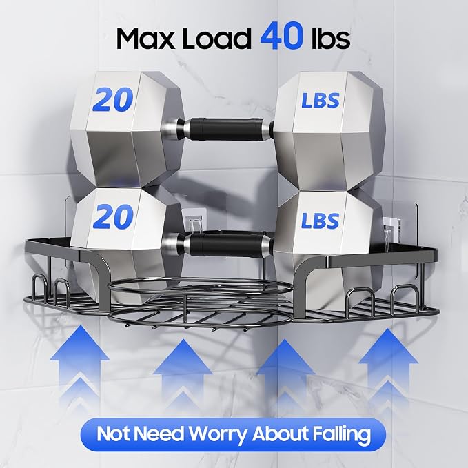 Corner Shower Caddy, Rustproof Shower Organizer with Soap Holder and 8 Hooks, No Drilling Adhesive Shower Shelves for Inside Shower, Large Capacity Shower Rack for Bathroom Shower Storage, X-Large