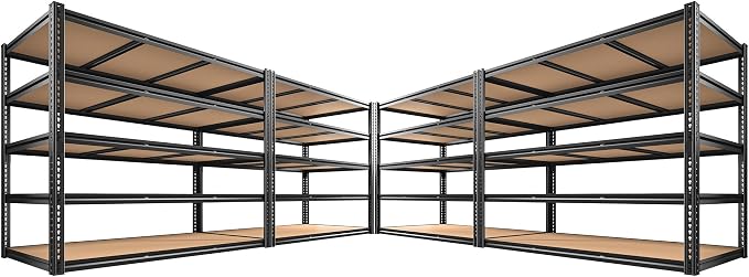 48" W Garage Shelving, Garage Storage Shelves Heavy Duty 3000LBS, Adjustable Metal Shelving Unit 5 Tire Industrial Shelving for Warehouse, Pantry, Closet, Kitchen, 72" H x 48" W x 18" D, Black, 4PCS