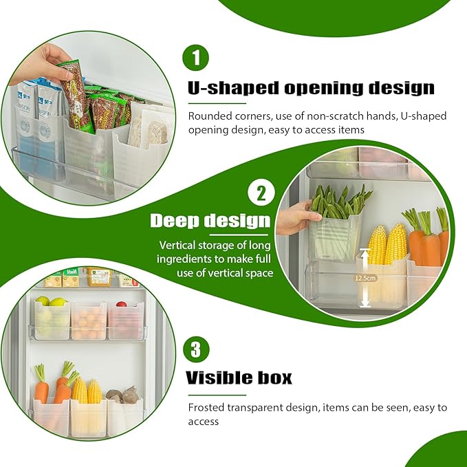 5 Pack Refrigerator Organizer Box, Plastic Refrigerator Side Door Storage Containers, Space-Saving Organizer Bins for Refrige, Refrige Drawers for Fruit and Vegetable (Clear,S×3+L×2)