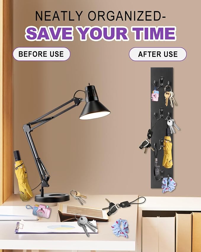 UCEC Vertical Key Holder Wall Mount Solid Wood Key Rack with Hooks Black | Space-Saving Key Organizer for Entryway, Garage & RV, Easy Install Wall Hooks for Hanging Keys, Wooden Wall Mounted Storage