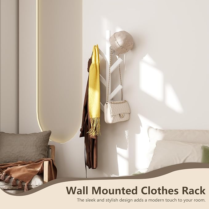 Vlush Wall Mounted Metal Coat Rack with 6 Hooks Modern Minimalist & Upright Coat Rack for Hanging Clothes, Hats, Hanging Bags and Scarves Entrance Wall Iron Coat Racks (White)