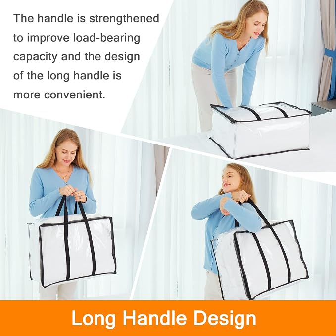 3 Pack Clear Storage Bags 110L Over-Sized Clothes Bags with Double Zippers Sturdy Handles Tote Moving Bags for Duvet, Comforters and Blankets Organizer | Plastic Storage Bag, Foldable Closet Organizer, For Comforter Blanket Bedding Duvet Toys, Moving Bags