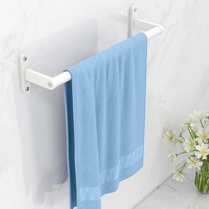 KLJKPA Towel Bar for Bathroom, 16 Inch Wall Mounted Towel Rack, White | Heavy Duty Single Towel Rod, Space-Saving Hand Towel Holder, Toilet Kitchen Towel Storage, Rustproof, Stainless Steel