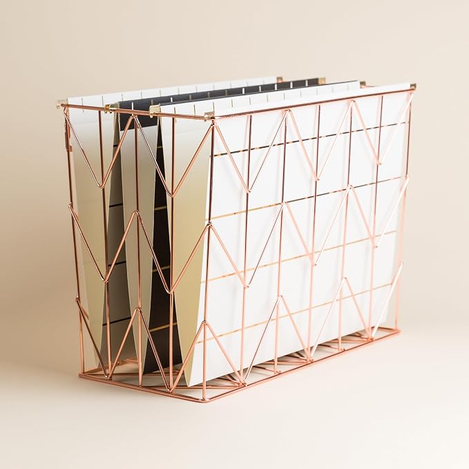 U Brands Hanging File Desk Organizer, Rose Gold Wire Metal - 854U02-06