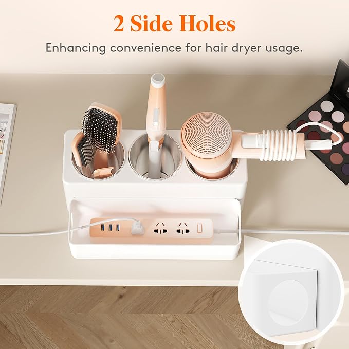 Lifewit Hair Tool Organizer Dryer Holder Countertop with 3 Cups, White | 3 Stainless cups Tools Organizer, Acrylic body Hair Product Storage for Curling Iron, Brush, Straightener, Bathroom
