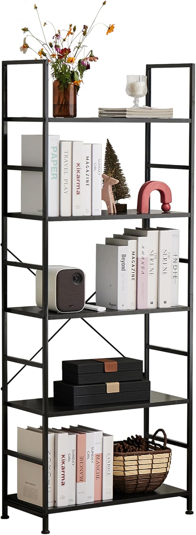HealSmart 5 Tier Bookshelf, Free Standing Book Shelf Home Office Bookcase Shelf Storage Organizer for Bedroom, Living Room, Bathroom, Office, Balcony, Black