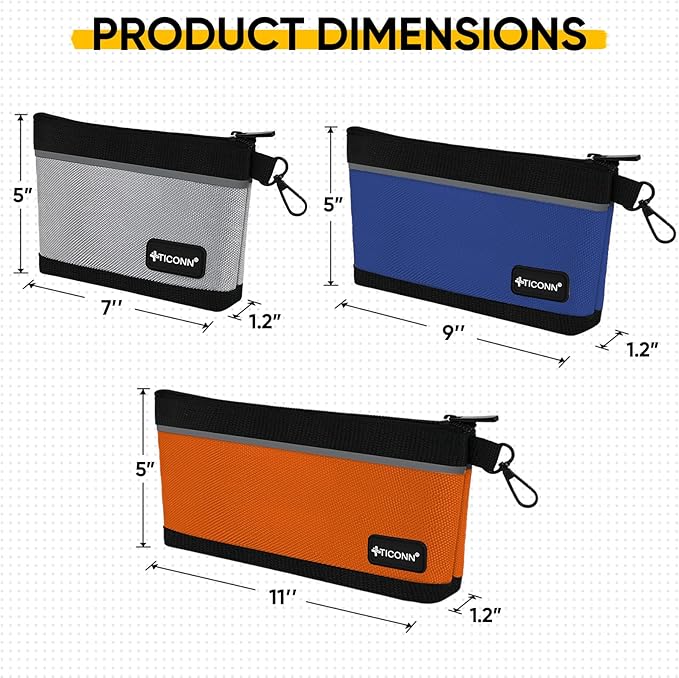 TICONN Tool Pouches with Zipper, 1680D Oxford Small Tool Bags, Waterproof Utility Bag Zipper Pouch for Tool Organizers and Storage (3 Pack Combo)