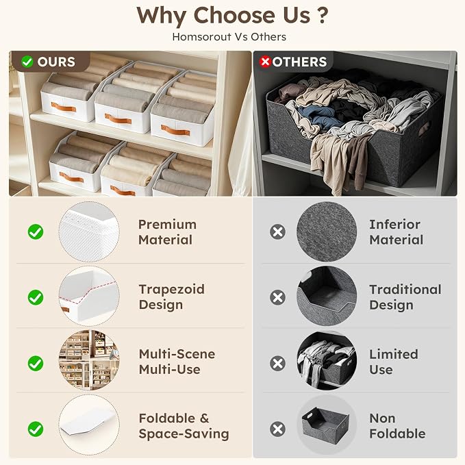 Fabric Storage Bins for Organizing - 12 Pack Large Trapezoid Collapsible Storage Bins with Front Handle, Closet Organizers and Storage for Bedroom, Home Shelves, Small Spaces, White