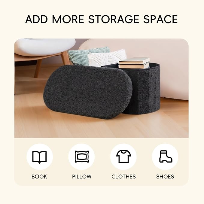 PINPLUS Storage Ottoman Bench Tufted Folding Ottomans Bench Foot Rest, Chest Box Velvet Bench with Storage, 30"x15"x15" (Dark Grey)
