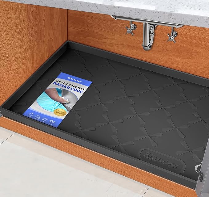 SIKADEER Waterproof Under Sink Mat Food-Grade Kitchen Shelf Liner 31" x 22" | Thick Raised Edge Cabinet Protector, BPA Free Kitchen Organizer and Storage, Non-Slip Dog & Cat Mat, Silicone Drying Mat