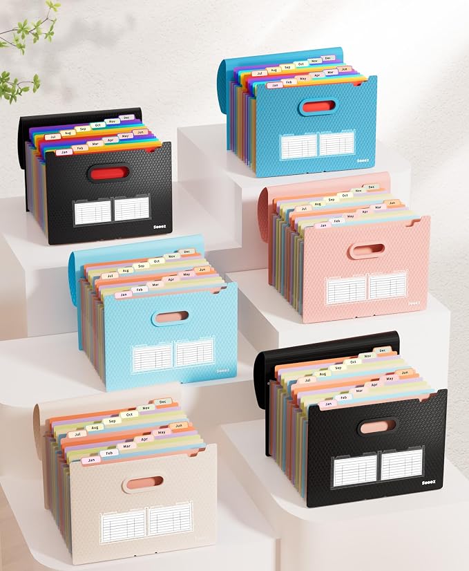 Sooez Accordion File Organizer, 13-Pocket Expanding File Folder Letter Size | Deeper 13-Pocket Keep Index Tabs Visible, Thickened Cover, Monthly Bill Paper Receipt Document Organizer, Home Office School