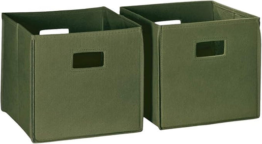 RiverRidge Folding Storage Bins - 2-pack of 10in Tall Olive Cubes | Fabric Bins, Set of 2 Storage Cubes, Cut-out Handles, Playroom Closet Organizer, Collapsible Cubby with Bottom Board Insert