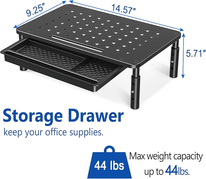 Zimilar 2 Pack Monitor Stand Riser with Drawer, 3 Height Adjustable | Monitor Stand with Unique Star Mesh, Metal Monitor Riser for Computer Laptop Notebook Printer