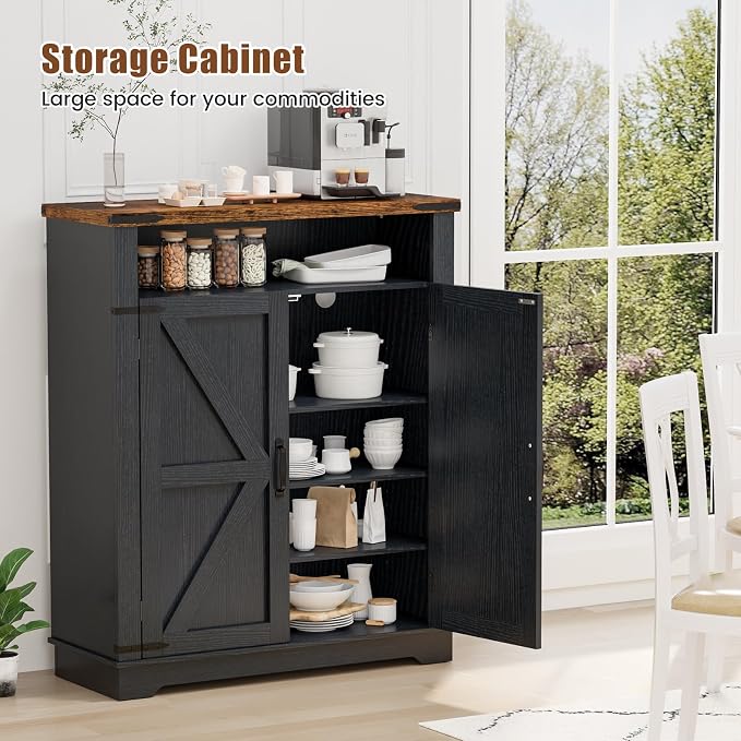 ALLSTAND 6-Tier Shoe Cabinet with Doors, Entryway Shoe Rack Shoe Storage Cabinet with Adjustable Shelves & Anti-tip Fitting, Farmhouse Shoe Cabinet Storage for Entryway, Living Room, Closet, Black