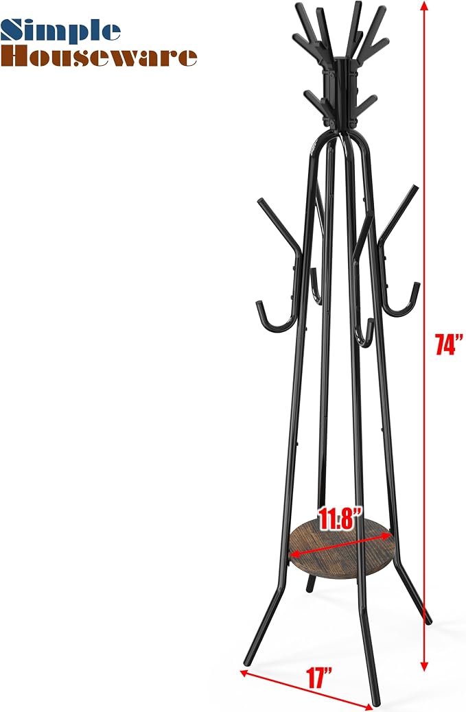 Simple Houseware Standing Coat/Hat Rack with Shelf, 20 Hooks, Rustic Brown | Tree Shaped Rack for Entryway, Hallway, Bedroom, Office