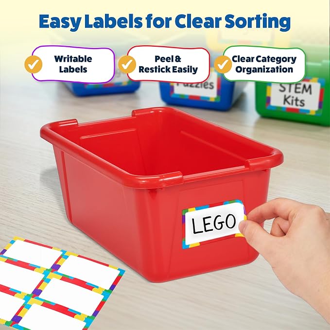 GAMENOTE 6 Quart Plastic Storage Bins Without Lids, 6 Pack, Colorful | Stackable 6-quart bins with lids organize classroom supplies, crafts, toys and building blocks for Classroom & Kids Toy