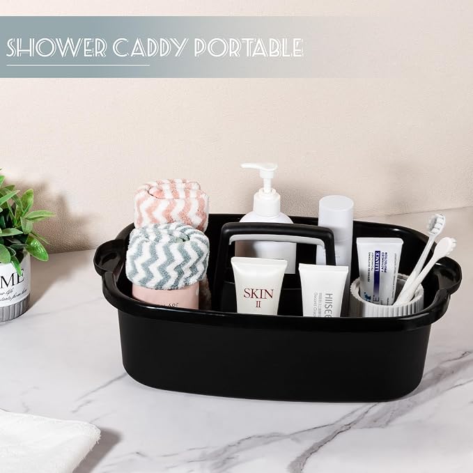 Large Cleaning Supplies Caddy Portable Shower Caddy Basket Black | Sturdy Supply Organizer with Handle Plastic Bucket Tool Storage for Bathroom Bedroom Kitchen Garden College Dorm Essentials