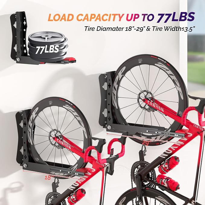 Swivel Bike Wall Mount, No Heavy Lifting Bike Wall Mount, Space-Saving Bike Rack Garage, Holds Up to 77 lbs, Vertical Bike Wall Hangers for Garage & Home Storage Solution, 2 Pack