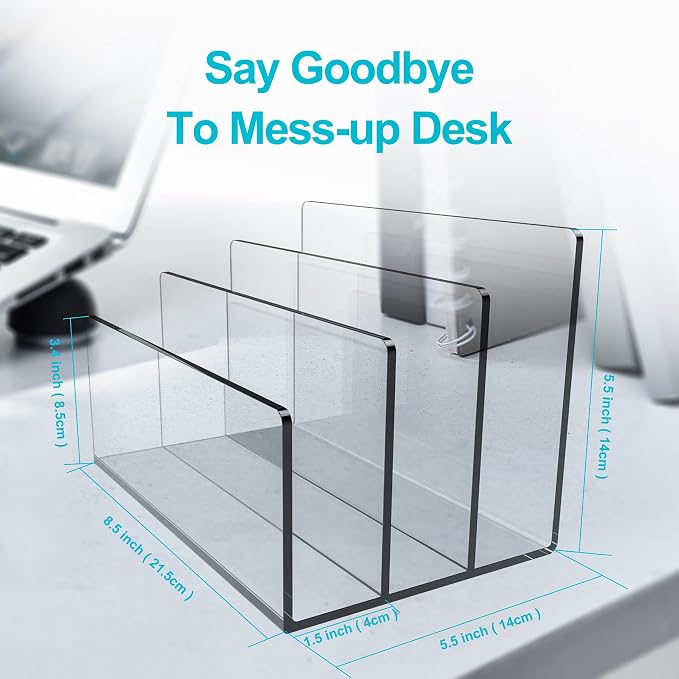 Boloyo Acrylic File Holder,2PC 3 Sections Clear File Organizer Mail Letter Sorter Desktop Folder Holder for Home Office School Envelope Bill Filling Paper Document